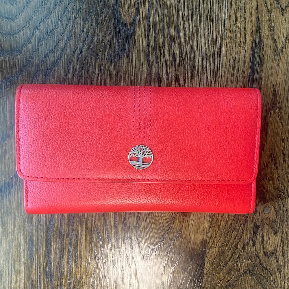 Timberland red flap wallet with silver accents
